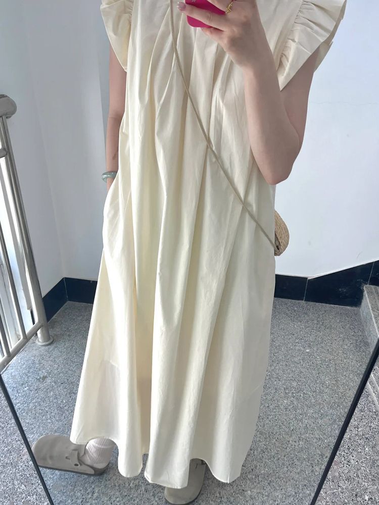 法式小飞袖白色连衣裙子女夏季2025年新款小个子海边度假气质