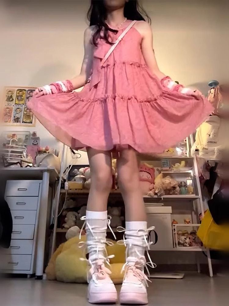 蝴蝶结系带挂脖连衣裙女夏2025新款小众设计感小个子宽松无袖