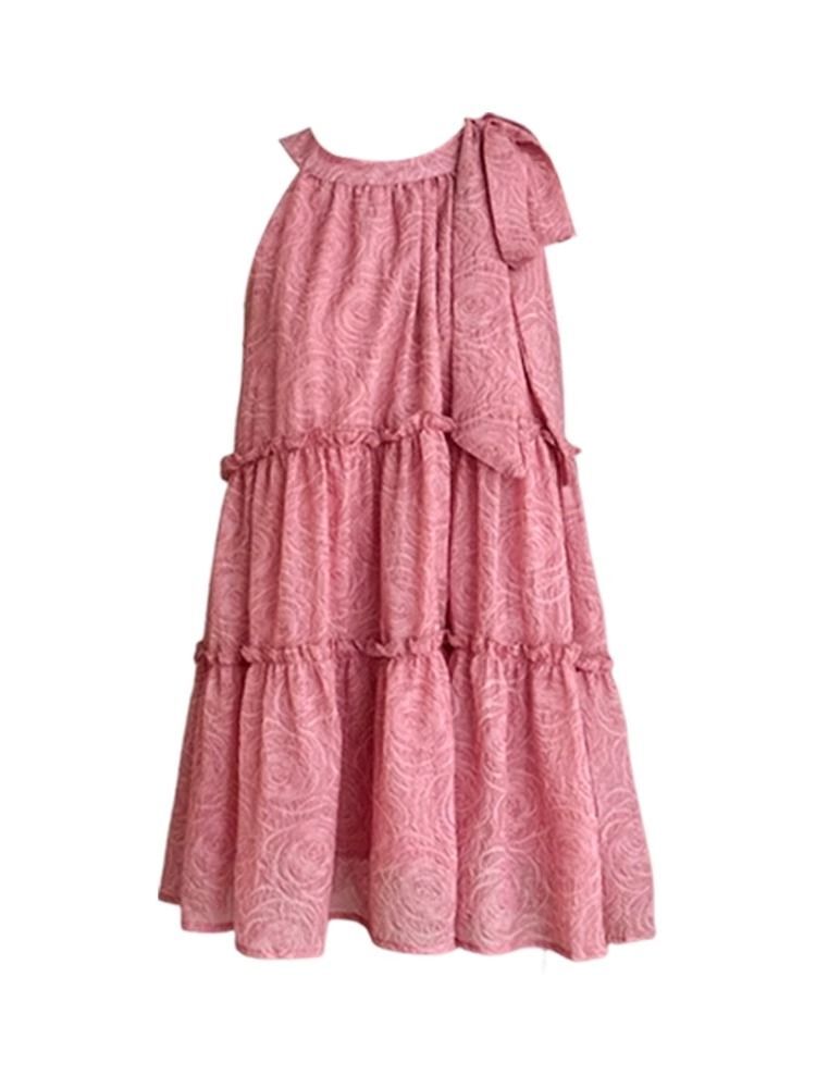 蝴蝶结系带挂脖连衣裙女夏2025新款小众设计感小个子宽松无袖