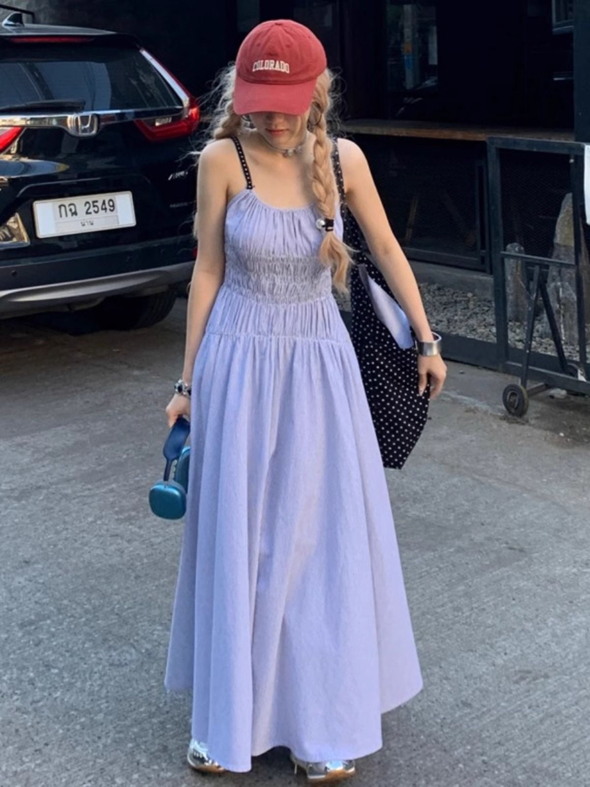 蓝色吊带连衣裙子女装夏季2025新款法式海边度假风沙滩收腰长 蓝色吊带连衣裙子女装夏季2025新款法式海边度假风沙滩收腰长