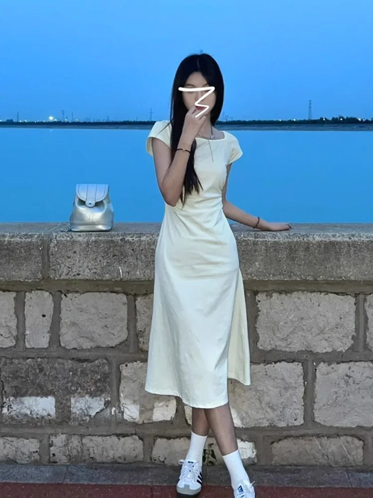 夏季2025新款女收腰鱼尾包臀连衣裙子法式长裙修身高级感小妈