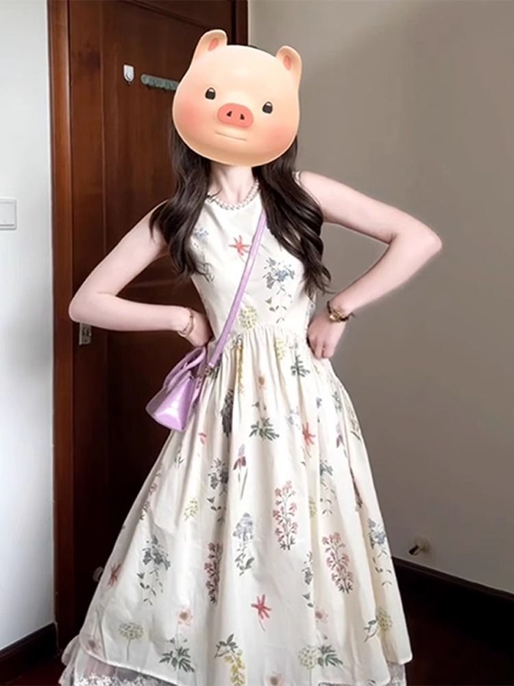 法式无袖背心碎花连衣裙子女装春夏季2025新款设计感小众气质 法式无袖背心碎花连衣裙子女装春夏季2025新款设计感小众气质