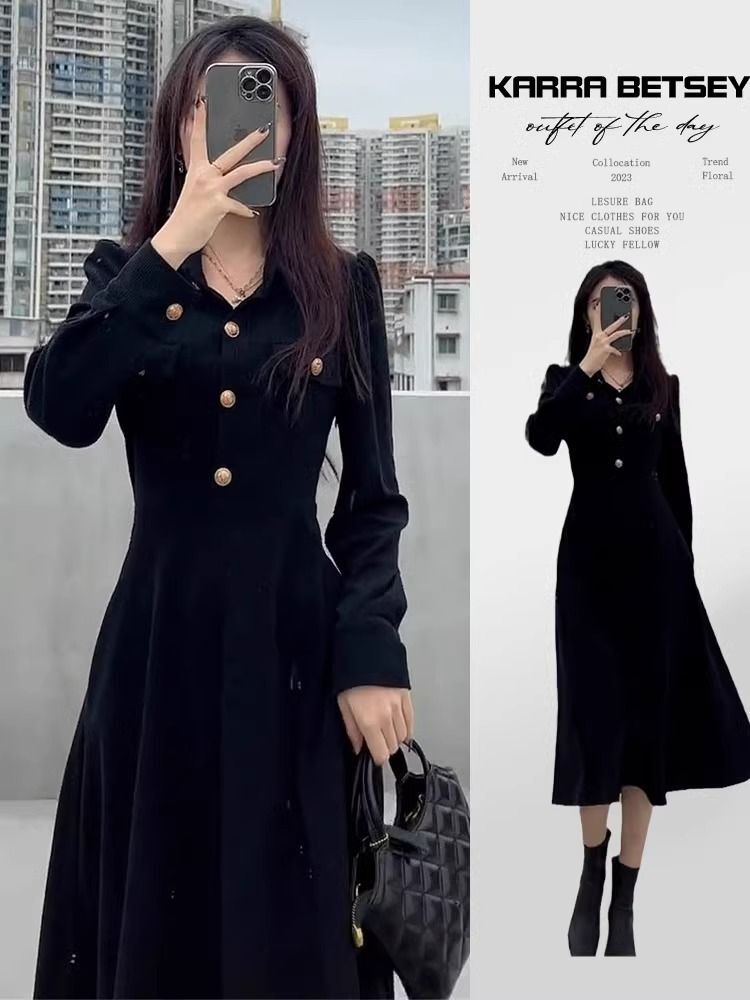 黑色赫本风小个子连衣裙子女装早秋季2024新款高级感内搭气质 黑色赫本风小个子连衣裙子女装早秋季2024新款高级感内搭气质