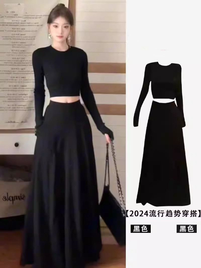 小个子搭配一整套装长裙早秋季高级感绝美黑色赫本风减龄连衣裙 小个子搭配一整套装长裙早秋季高级感绝美黑色赫本风减龄连衣裙