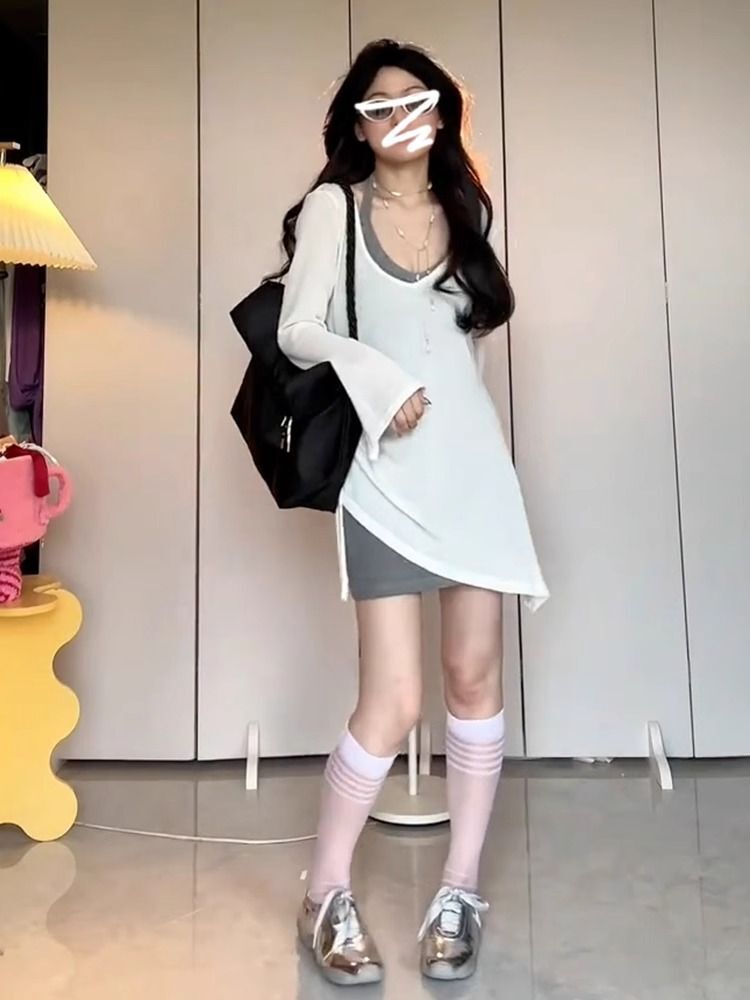 灰色挂脖吊带连衣裙子女夏季2025新款早秋小个子a字包臀短裙