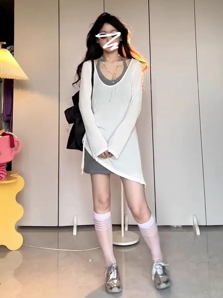 灰色挂脖吊带连衣裙子女夏季2025新款早秋小个子a字包臀短裙