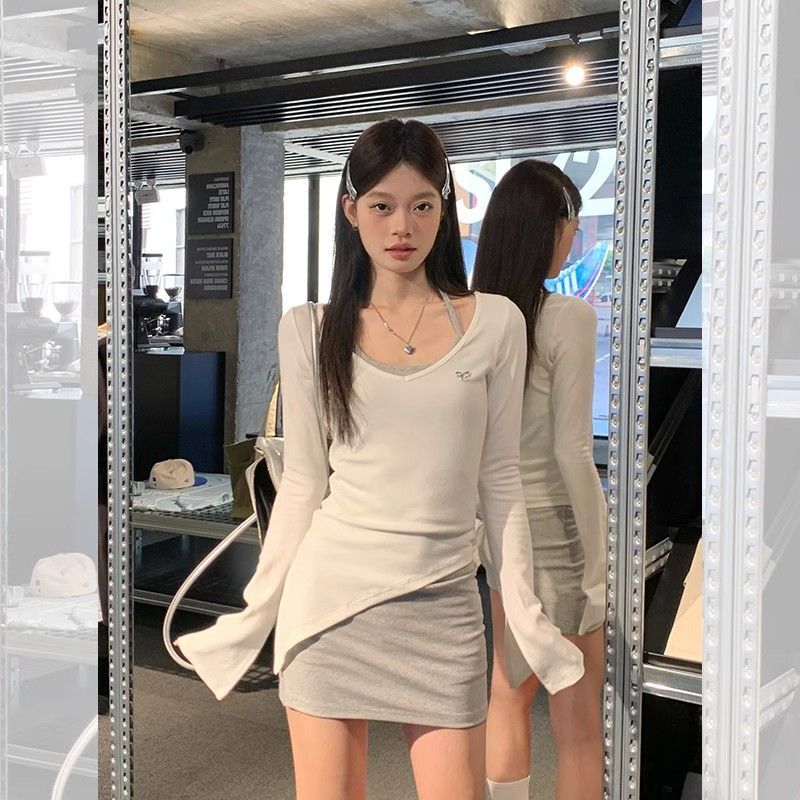 法式挂脖吊带连衣裙子秋装女2025新款早秋季小个子穿搭套装包