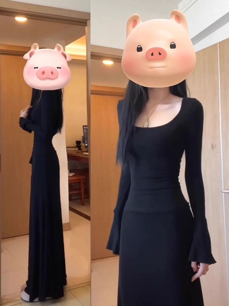 2025早秋新款韩系高级感黑色长袖连衣裙子初秋女装御姐风修身 2025早秋新款韩系高级感黑色长袖连衣裙子初秋女装御姐风修身