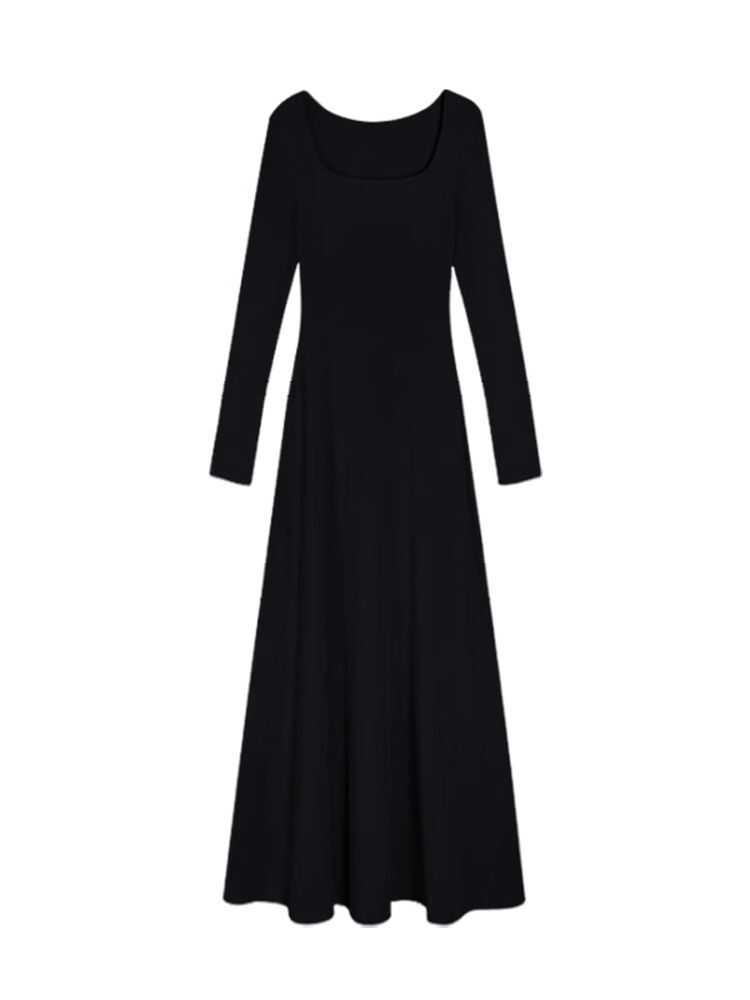 2025早秋新款韩系高级感黑色长袖连衣裙子初秋女装御姐风修身