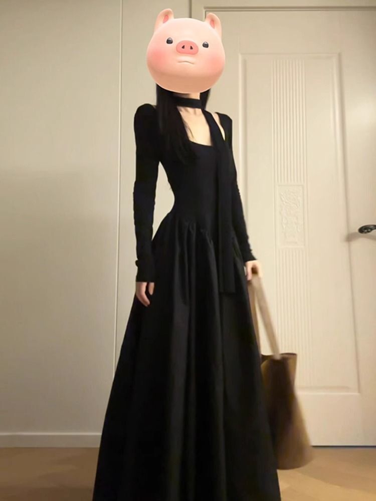 法式气质包臀长裙黑色长袖连衣裙子2025新款深秋初冬季内搭打 法式气质包臀长裙黑色长袖连衣裙子2025新款深秋初冬季内搭打