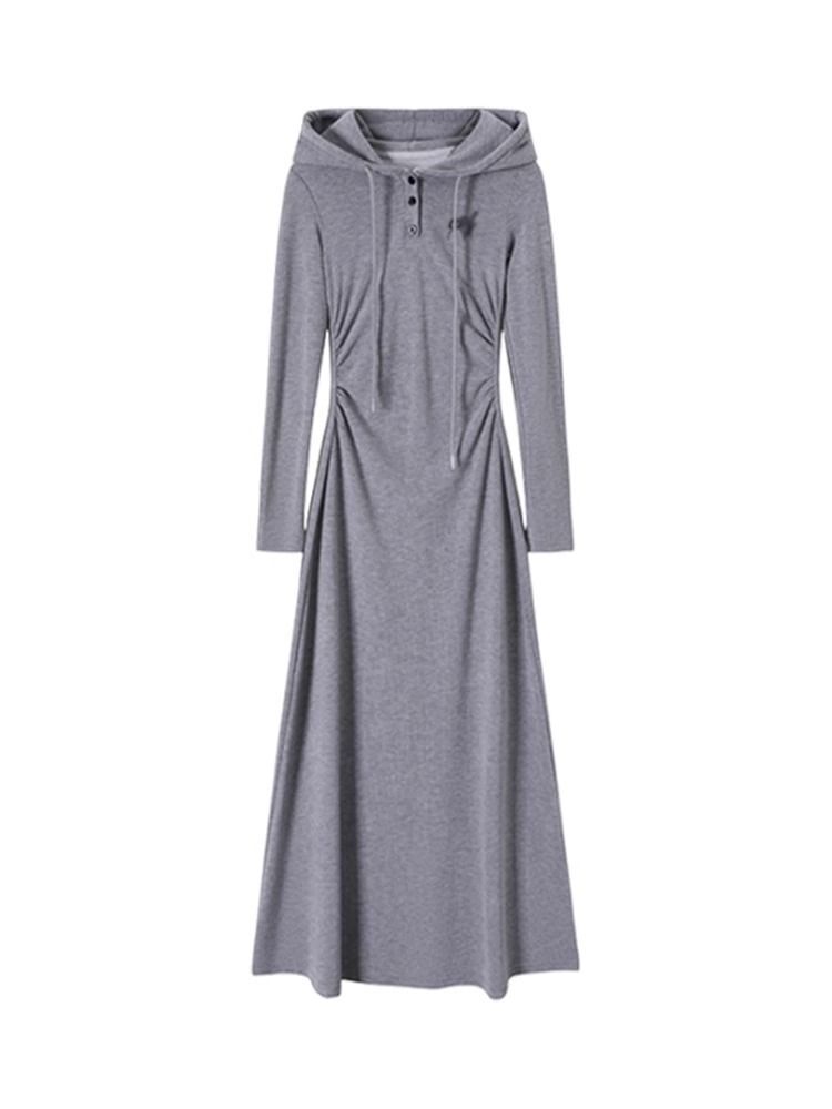 2025早秋新款灰色卫衣连衣裙子女秋冬季大衣内搭打底气质收腰