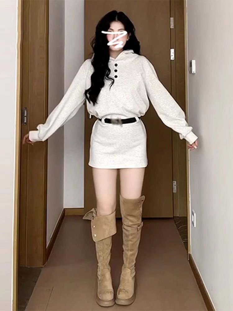 甜辣妹学院风连帽卫衣长袖连衣裙女秋季新款超好看收腰包臀短裙子 甜辣妹学院风连帽卫衣长袖连衣裙女秋季新款超好看收腰包臀短裙子