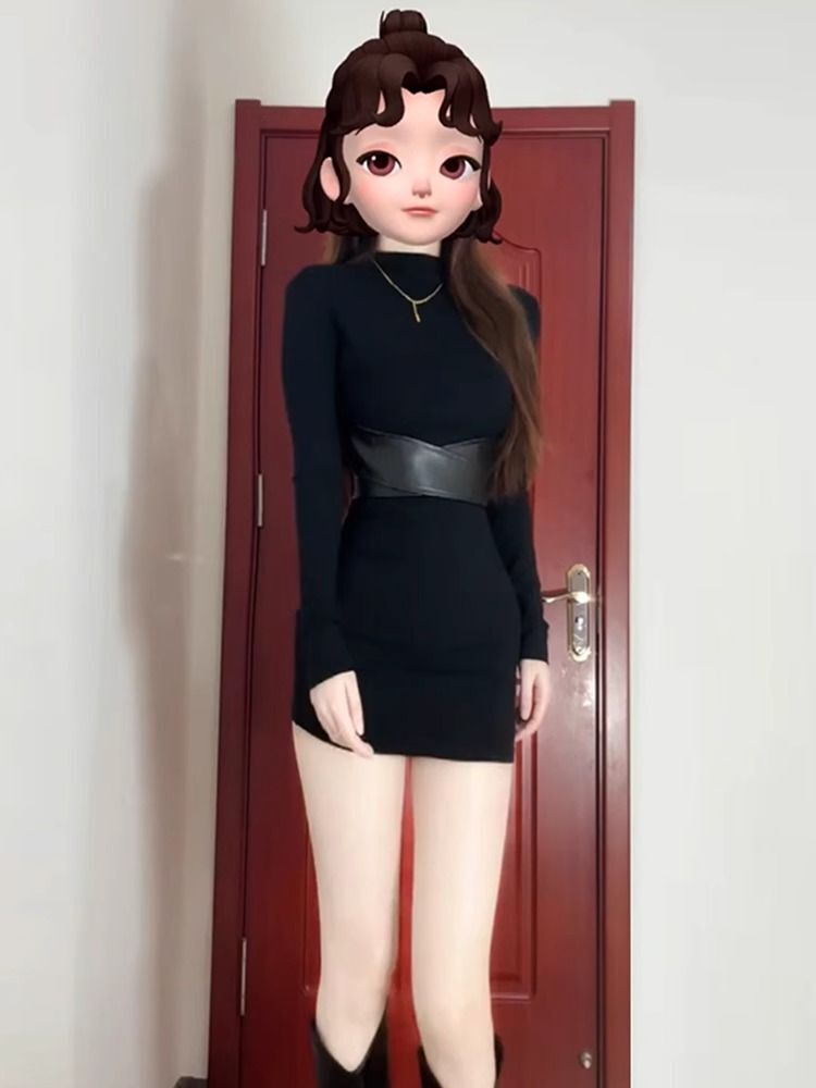 法式黑色高领打底内搭连衣裙子女2025秋冬季气质显瘦收腰包臀