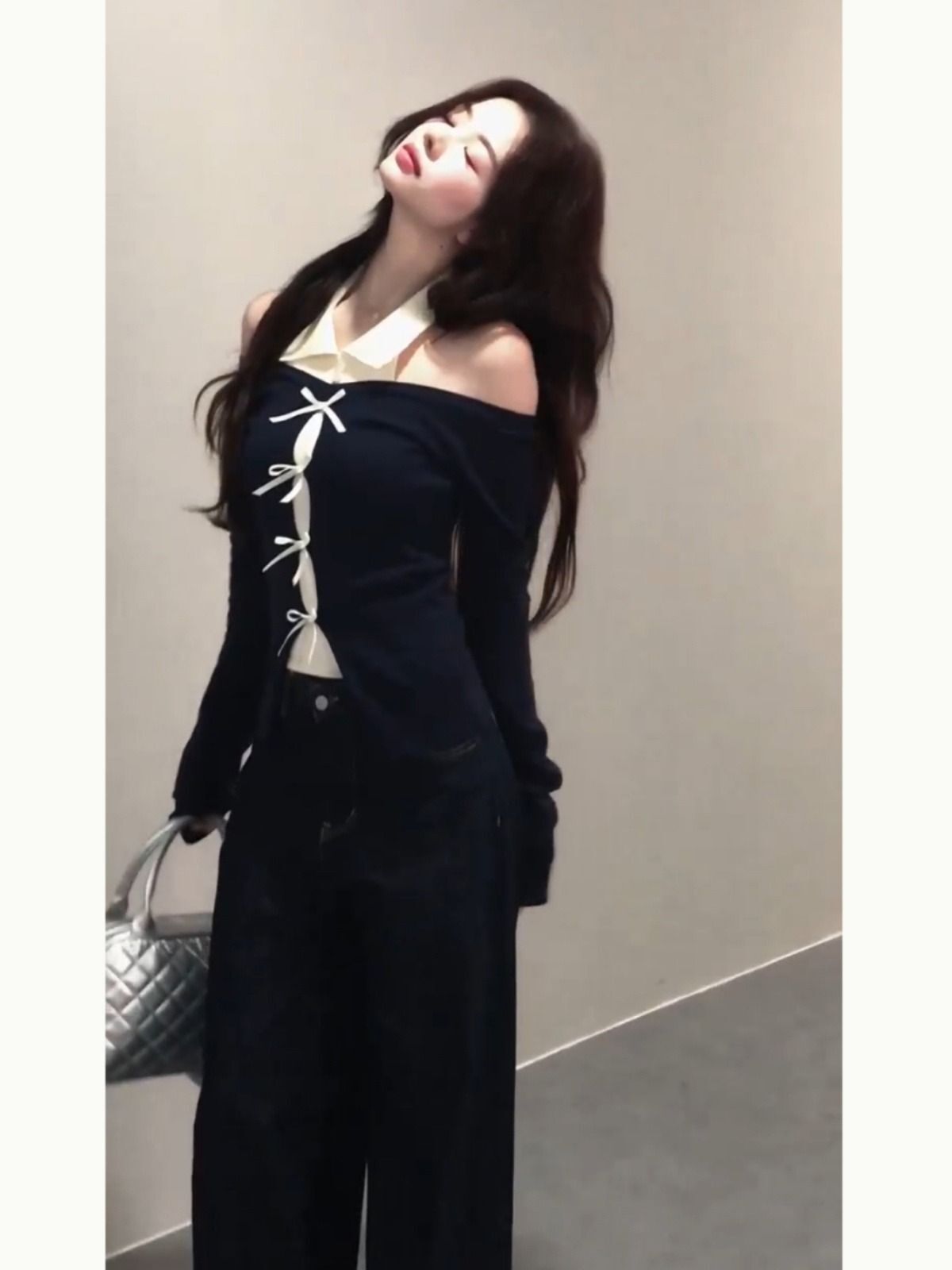 MR【原版做法】纯欲辣妹拼接蝴蝶结针织衫女秋季设计感显瘦打底