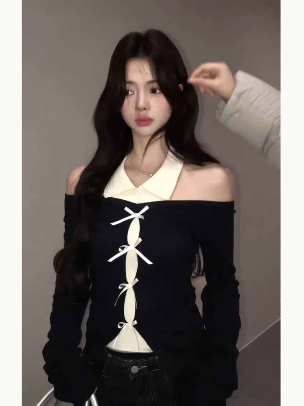 MR【原版做法】纯欲辣妹拼接蝴蝶结针织衫女秋季设计感显瘦打底