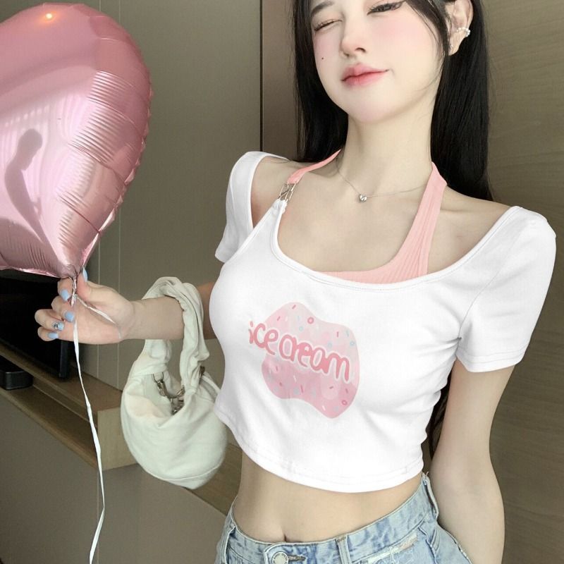 【原版面料】纯欲性感甜辣妹独特别致T恤女夏季高腰露脐短款上衣 【原版面料】纯欲性感甜辣妹独特别致T恤女夏季高腰露脐短款上衣