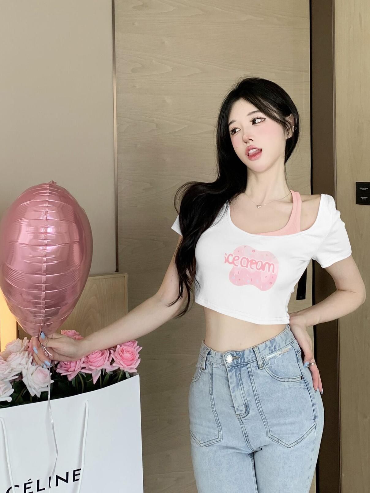 【原版面料】纯欲性感甜辣妹独特别致T恤女夏季高腰露脐短款上衣