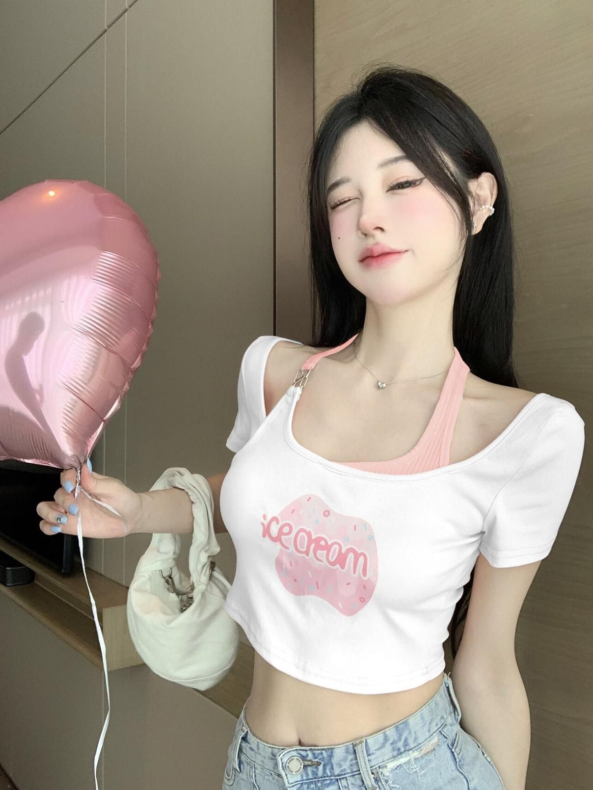 【原版面料】纯欲性感甜辣妹独特别致T恤女夏季高腰露脐短款上衣