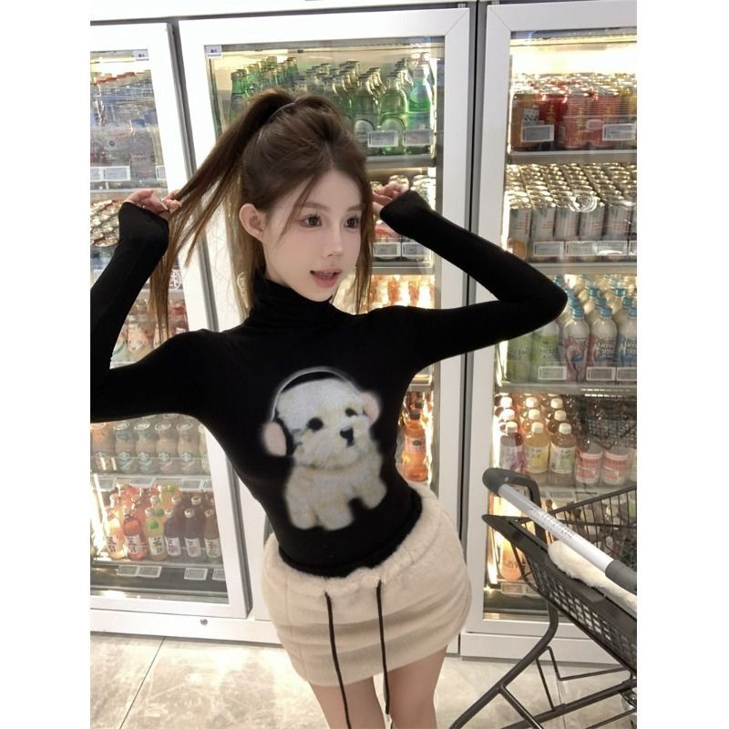 MR【原版做法 毛绒袖口】高领小狗长袖毛绒袖口秋冬内搭正肩打