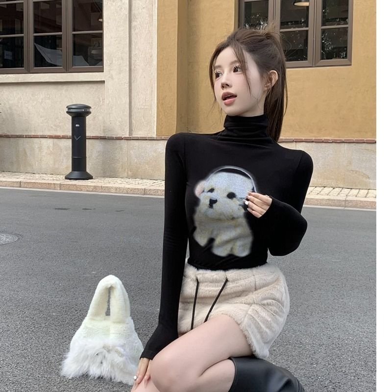 MR【原版做法 毛绒袖口】高领小狗长袖毛绒袖口秋冬内搭正肩打