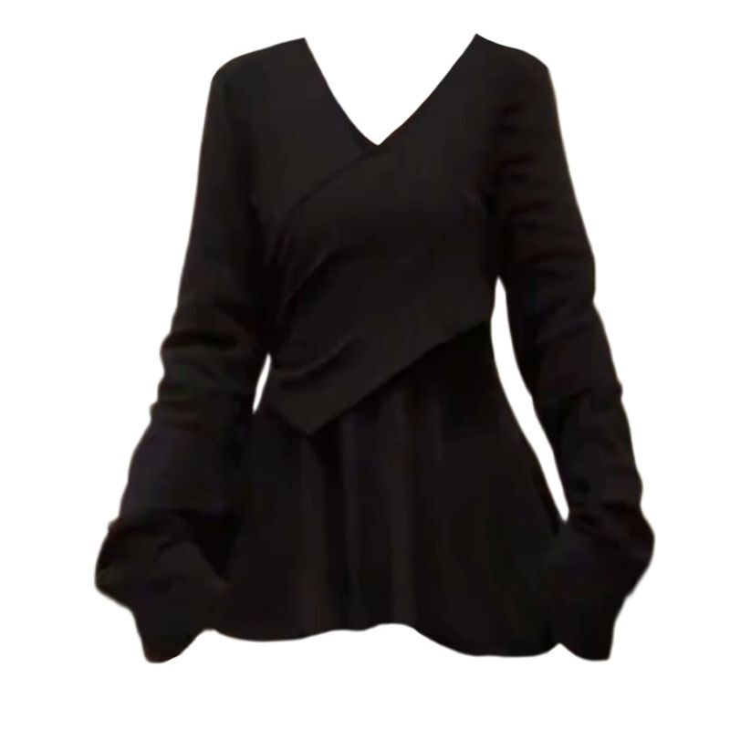 MR【随心裁】大码v领打底衫长袖女早春胖mm遮肚子藏肉显瘦纯