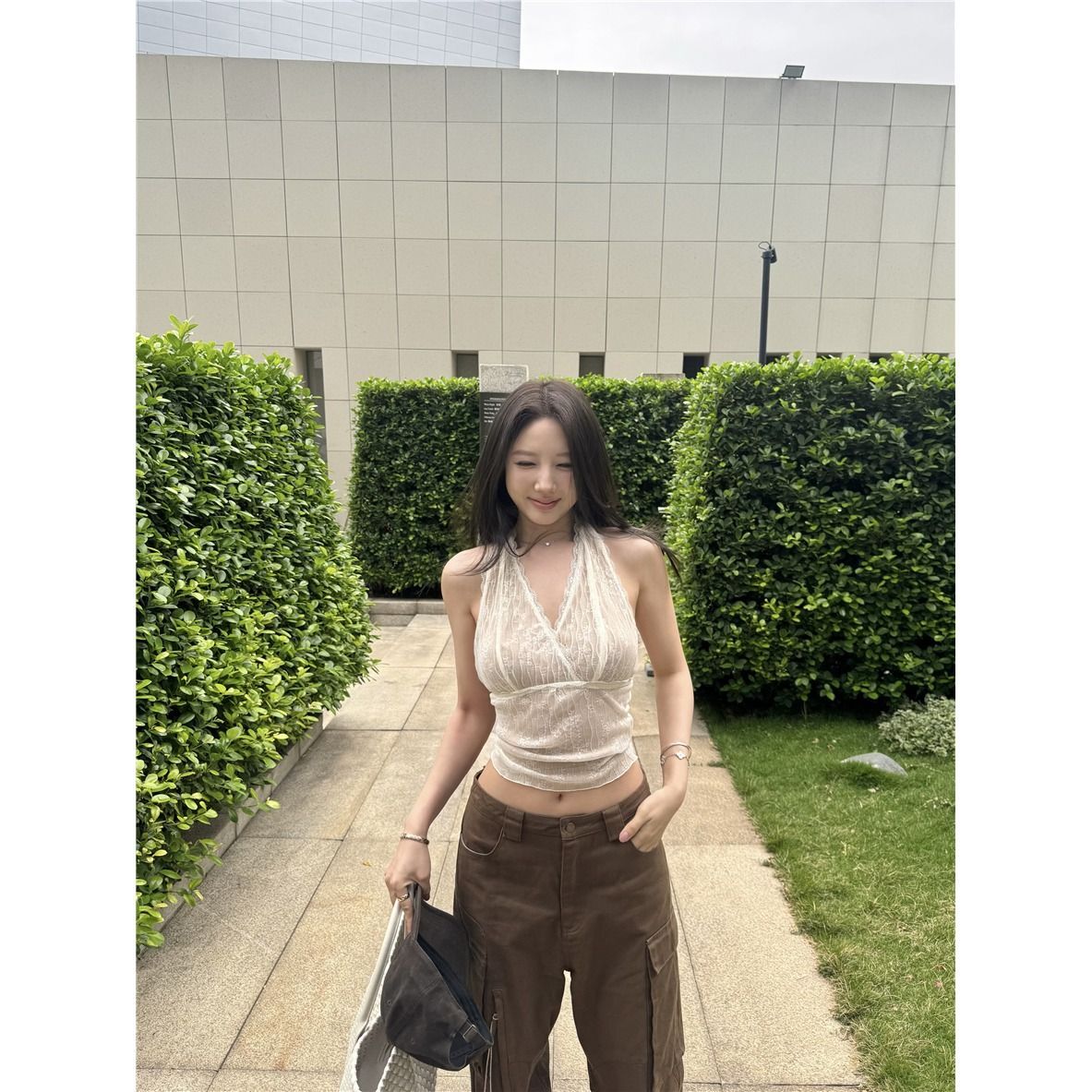 MR【原版蕾丝面料】纯欲风性感蕾丝V领长袖T恤女春秋短款打底