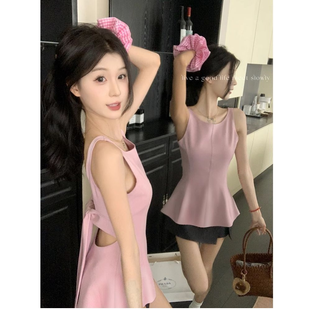 2060【新港棉】粉色挂脖露背无袖吊带背心女夏辣妹性感收腰显 2060【新港棉】粉色挂脖露背无袖吊带背心女夏辣妹性感收腰显