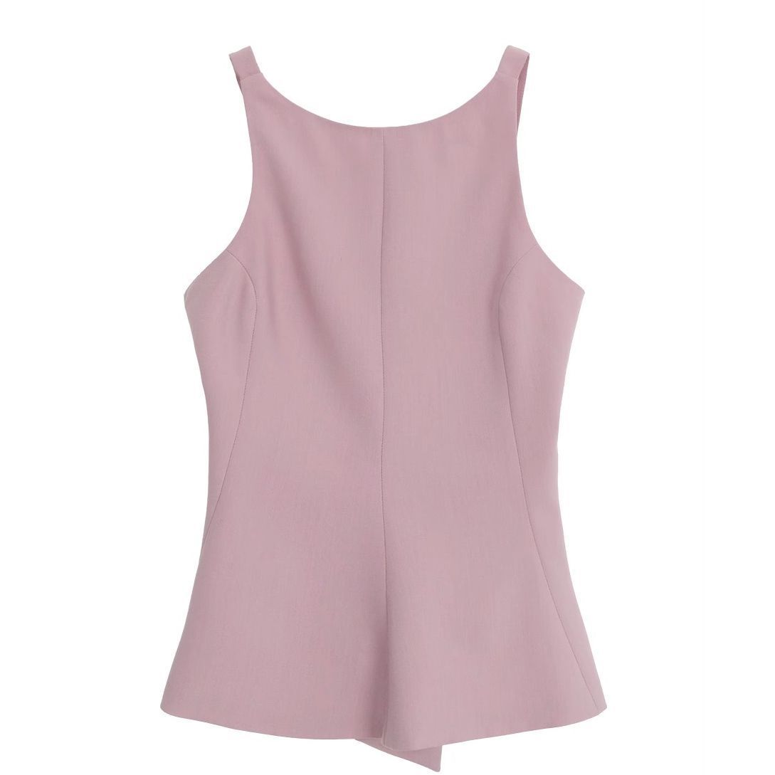 2060【新港棉】粉色挂脖露背无袖吊带背心女夏辣妹性感收腰显