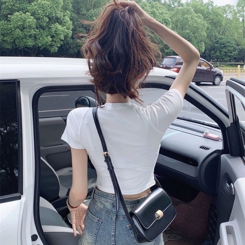 官图现货 美式立体蝴蝶t恤女复古设计感小众修身短袖甜辣短款上