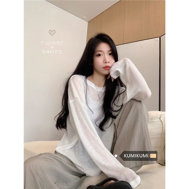 MR【雪花绒 现货】休闲薄款防晒长袖T恤女秋季宽松显瘦别致白 MR【雪花绒 现货】休闲薄款防晒长袖T恤女秋季宽松显瘦别致白