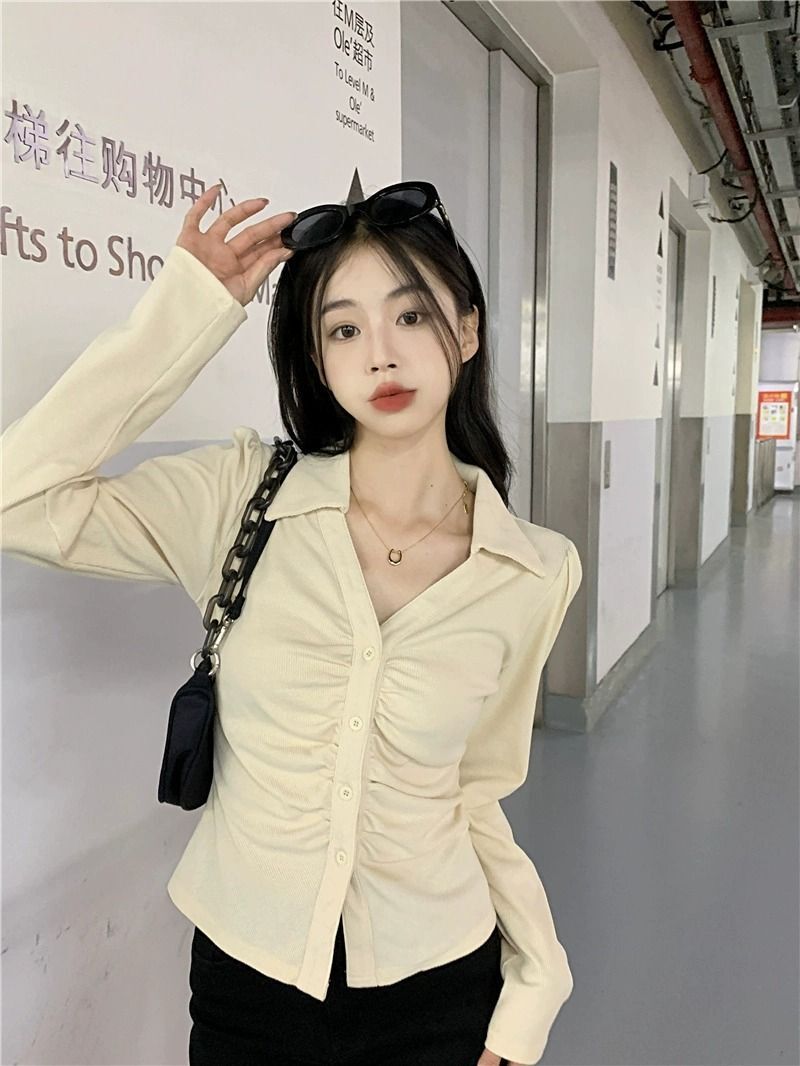 MR【原版做法】秋季翻领褶皱长袖正肩衬衫女设计感小众收腰显瘦 MR【原版做法】秋季翻领褶皱长袖正肩衬衫女设计感小众收腰显瘦