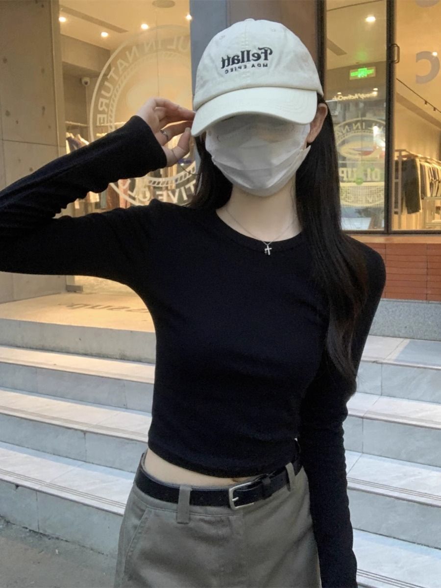 MR 螺纹德绒 白色内搭打底衫女秋冬修身显瘦T恤正肩上衣