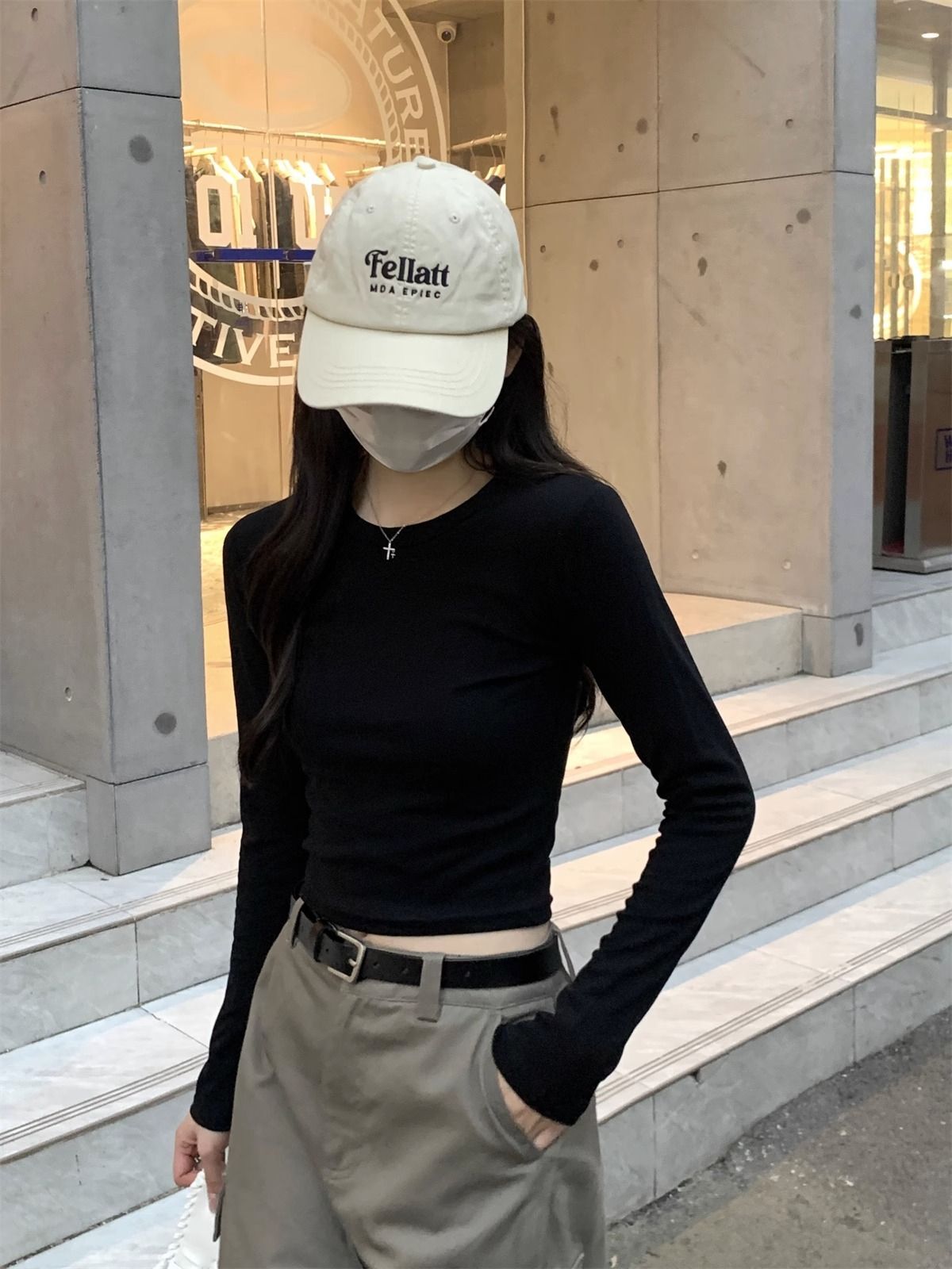 MR 螺纹德绒 白色内搭打底衫女秋冬修身显瘦T恤正肩上衣