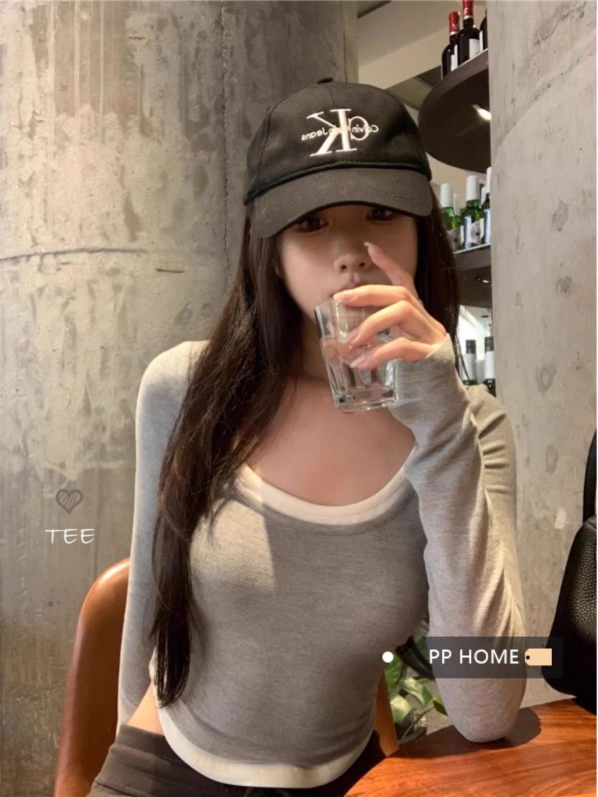 MR 螺纹德绒 基础百搭假两件磨毛上衣秋季修身短款内搭打底