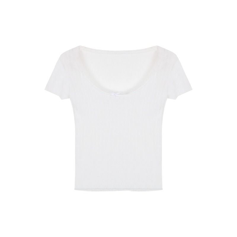 白色纯欲甜美蕾丝修身显瘦打底女夏季正肩短款内搭短袖T恤上衣i