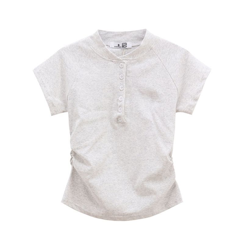 MR 莫代尔人棉260克 半开领T恤螺纹上衣修身褶皱性感