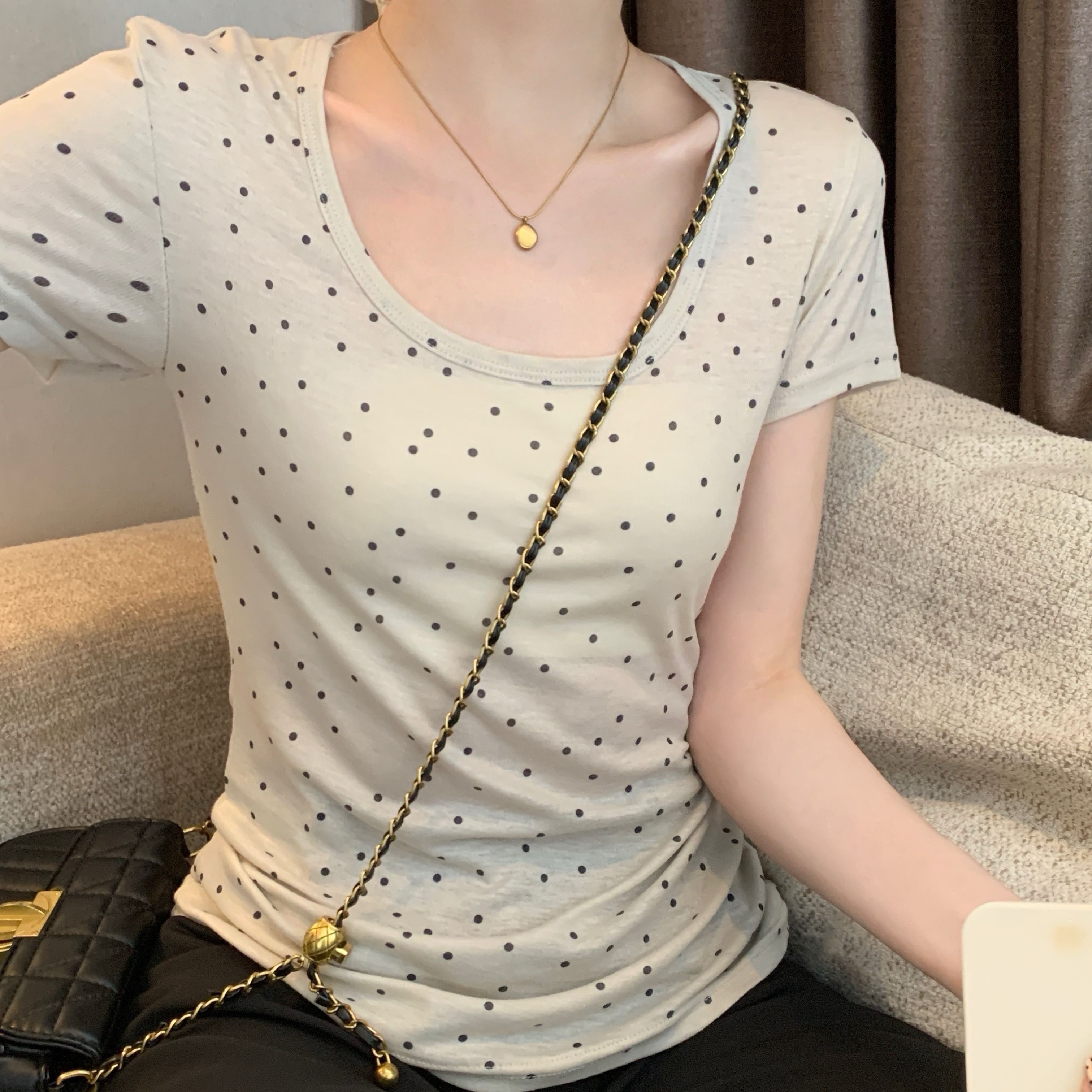 原版面料 天丝螺纹 夏季纯欲辣妹收腰显瘦设计感外穿波点体