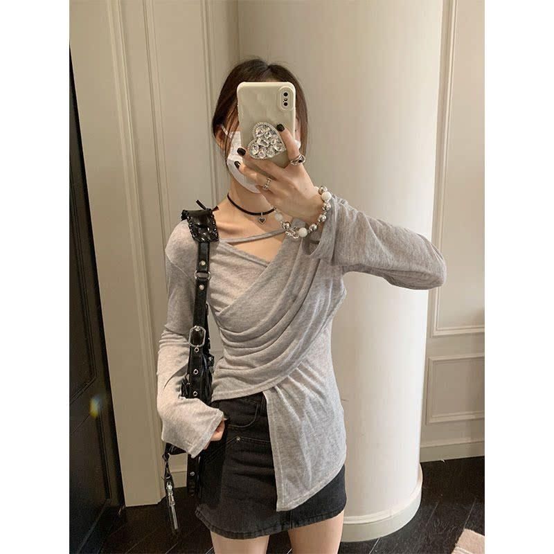 MR 原版面料 小众设计交叉绑带防晒衫法式V领薄款长袖t恤 MR 原版面料 小众设计交叉绑带防晒衫法式V领薄款长袖t恤