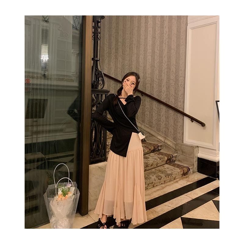 MR 原版面料 小众设计交叉绑带防晒衫法式V领薄款长袖t恤