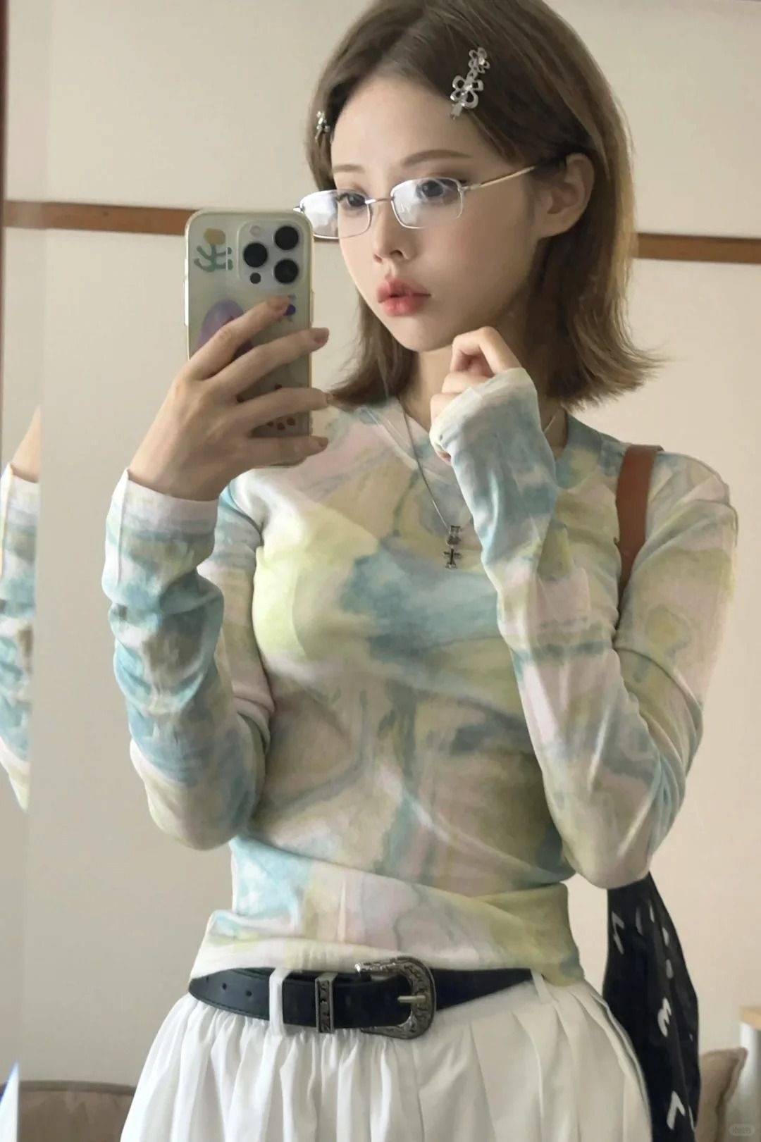 MR 40D网纱 扎染网纱渐变防晒T恤女夏季修身薄款设计感辣 MR 40D网纱 扎染网纱渐变防晒T恤女夏季修身薄款设计感辣