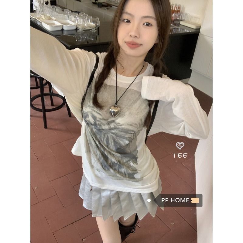 MR 原版面料 白色印花T恤女夏季简约百搭时尚休闲长袖防晒 MR 原版面料 白色印花T恤女夏季简约百搭时尚休闲长袖防晒