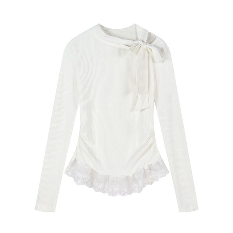 MR 舒服绒 原版品质 韩系白色打底衫女早秋蝴蝶结小香风蕾丝
