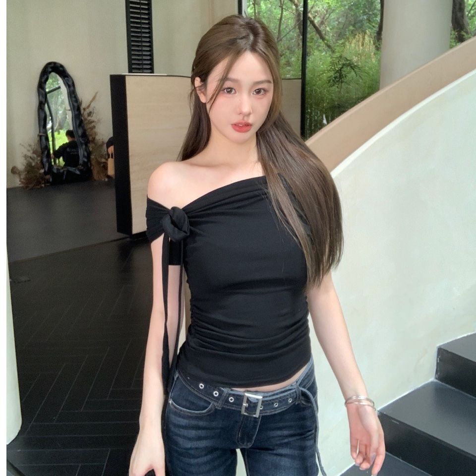 MR 纯欲一字肩~设计感露肩挂脖短袖T恤夏季修身显瘦抹胸上 MR 纯欲一字肩~设计感露肩挂脖短袖T恤夏季修身显瘦抹胸上