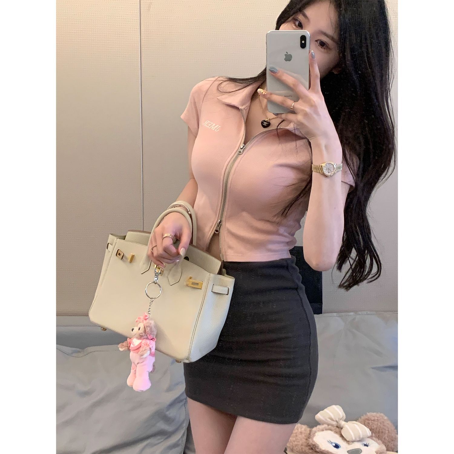 现货#(原版质量) Polo领显瘦t恤女甜美百搭短款上衣夏季