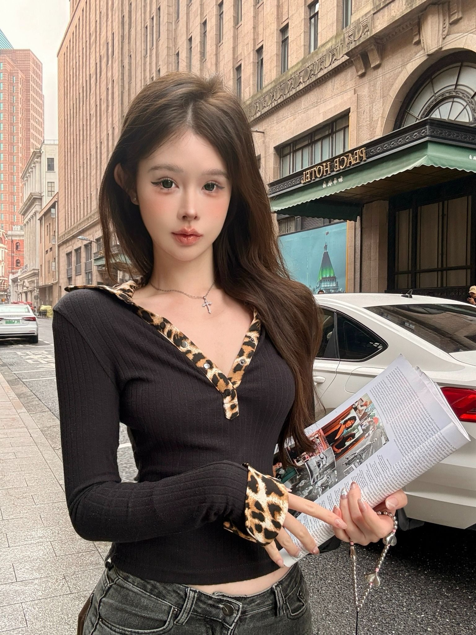 MR【原版做法】复古豹纹v领短款上衣修身甜辣妹设计感小众打底 MR【原版做法】复古豹纹v领短款上衣修身甜辣妹设计感小众打底