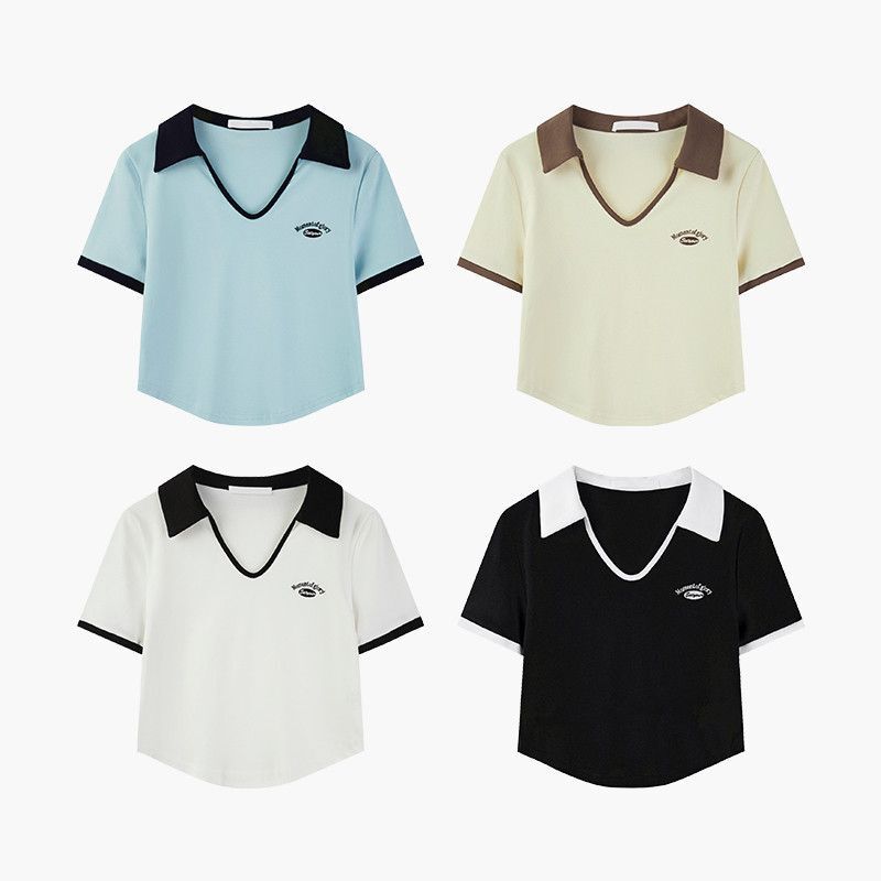 【现货】正肩polo领短袖t恤女显瘦夏季新款设计感小众辣妹短 【现货】正肩polo领短袖t恤女显瘦夏季新款设计感小众辣妹短