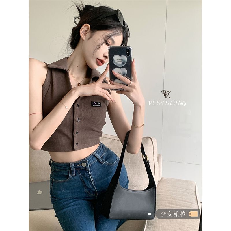 【原版面料】POLO领小背心吊带女夏季辣妹独特短款外穿无袖上 【原版面料】POLO领小背心吊带女夏季辣妹独特短款外穿无袖上