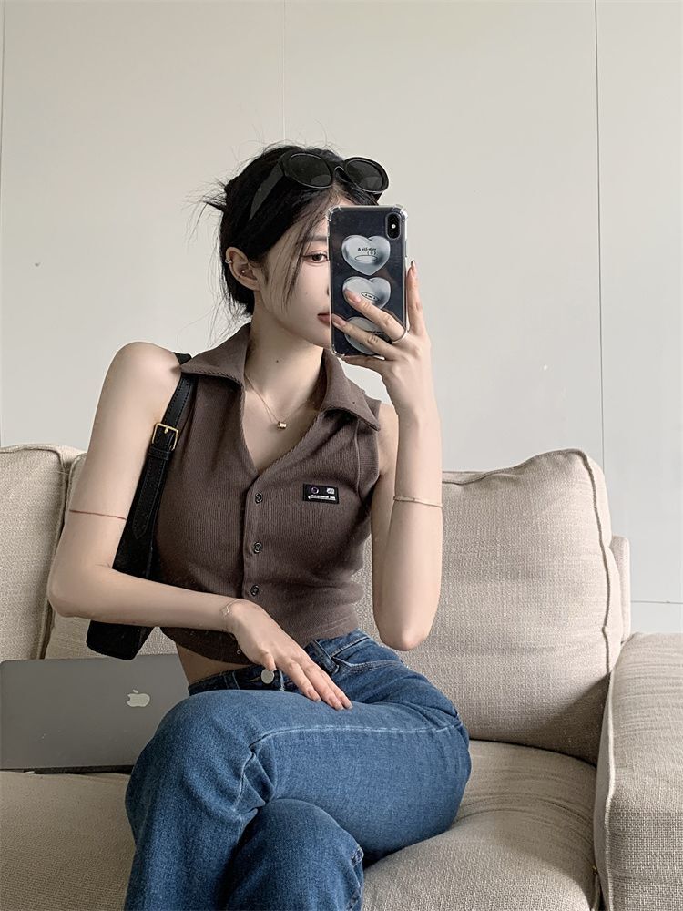 【原版面料】POLO领小背心吊带女夏季辣妹独特短款外穿无袖上