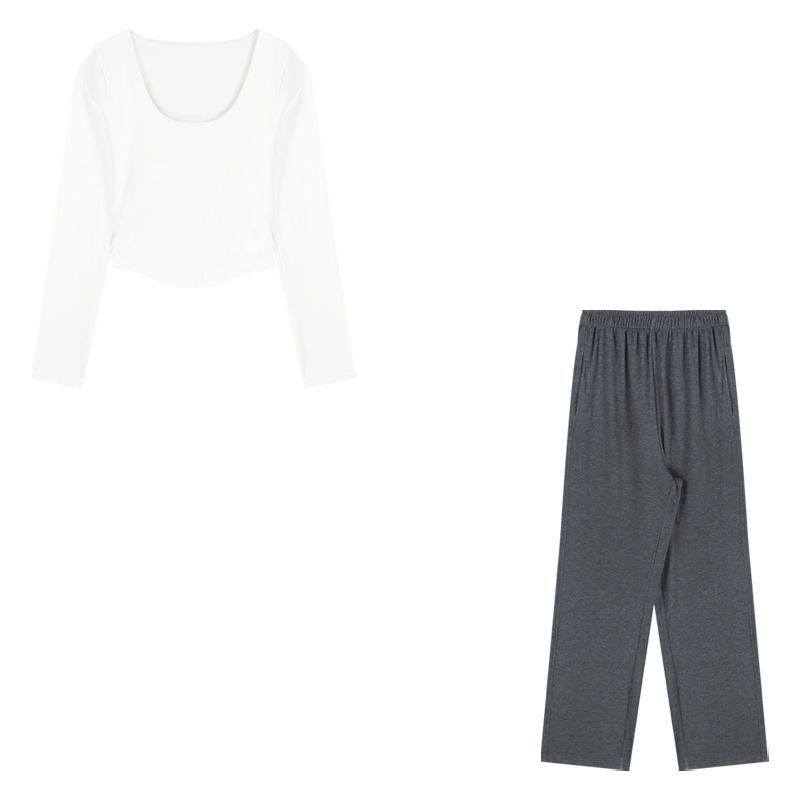 MR 实价 白色u领修身长袖T恤女装秋季纯欲风内搭性感上衣