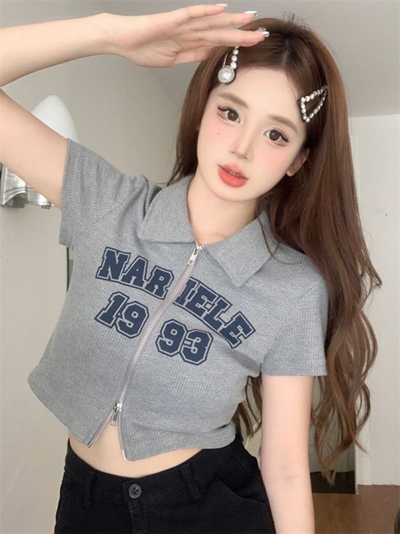 MR 原版做法 美式开衫正肩t恤女夏学院风显瘦遮肉POLO衫 MR 原版做法 美式开衫正肩t恤女夏学院风显瘦遮肉POLO衫